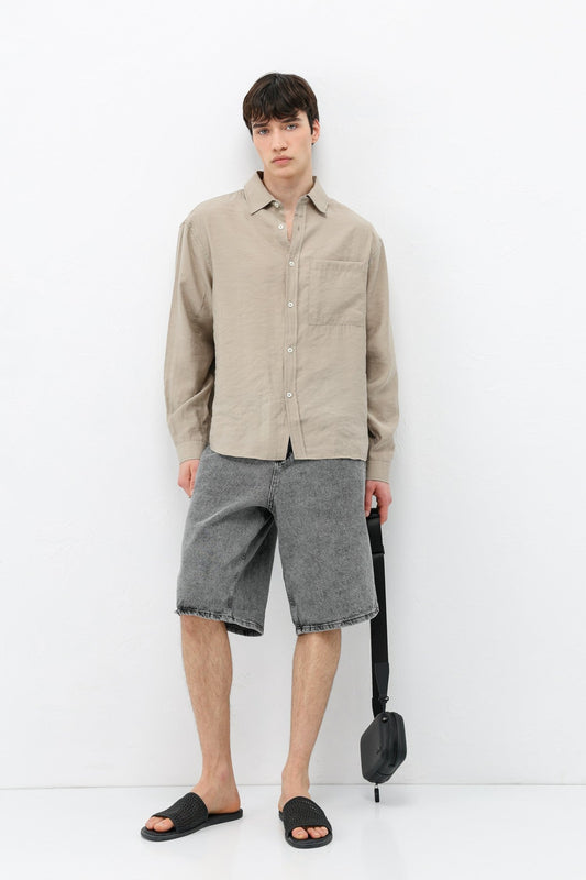 Modal Kumaş Cepli Oversize Gömlek
