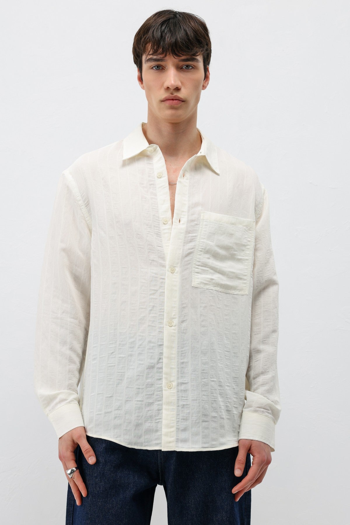 Modal Kumaş Çizgili Oversize Gömlek