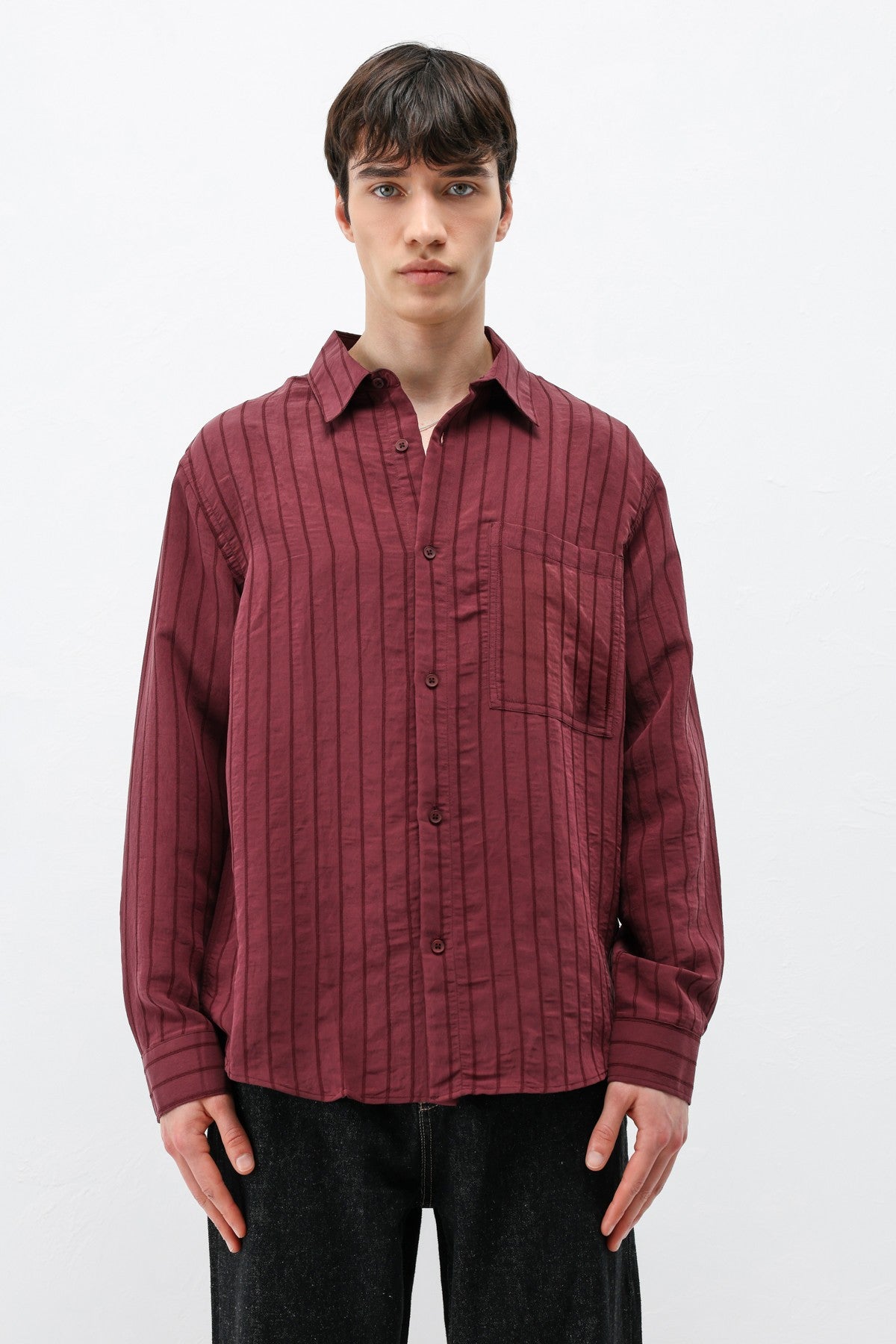 Modal Kumaş Çizgili Oversize Gömlek