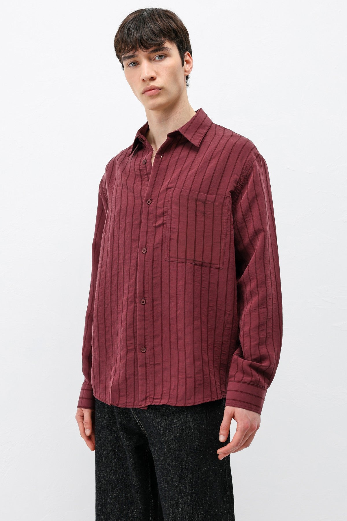 Modal Kumaş Çizgili Oversize Gömlek