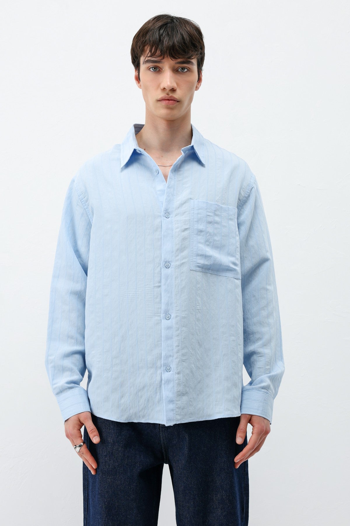 Modal Kumaş Çizgili Oversize Gömlek