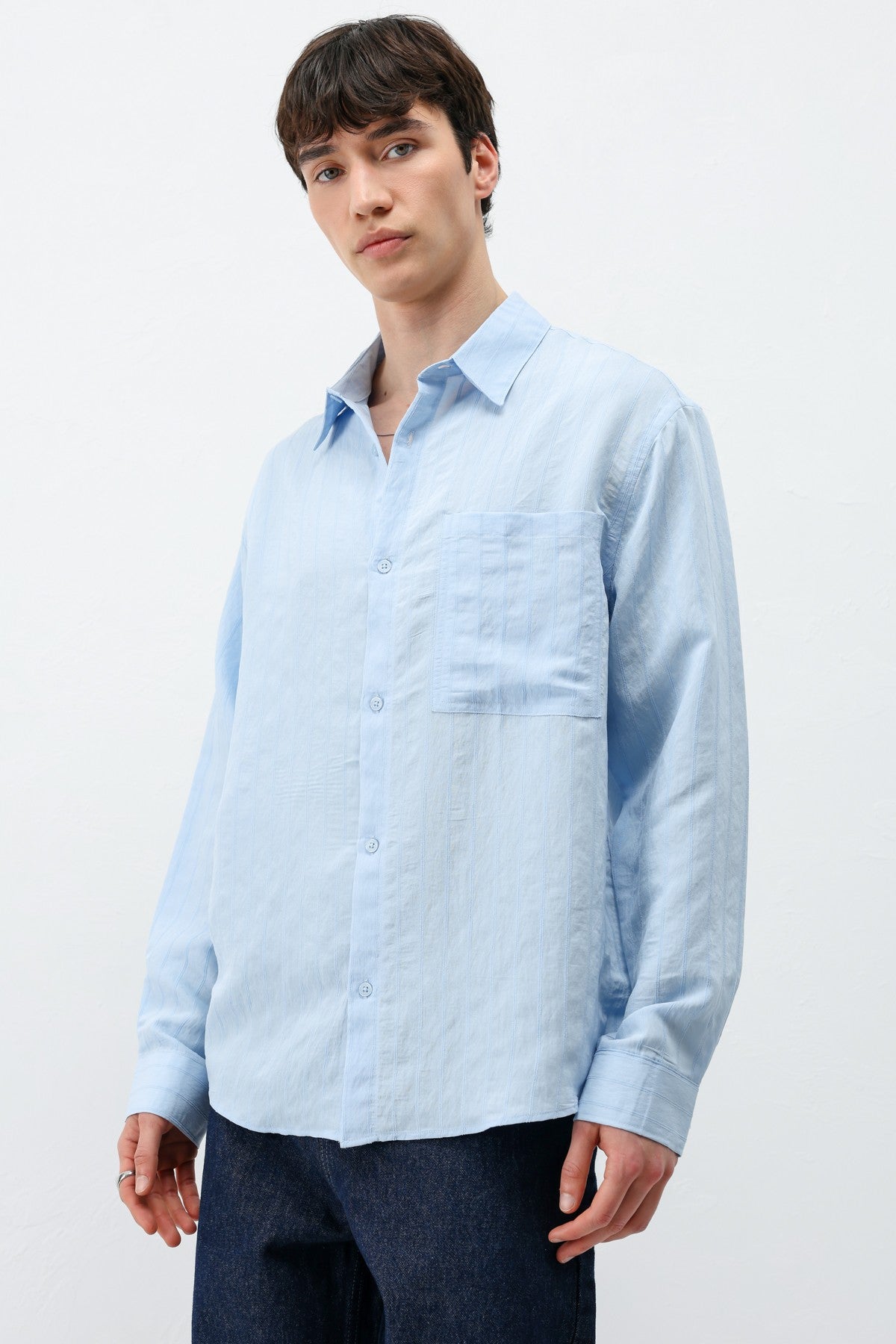 Modal Kumaş Çizgili Oversize Gömlek