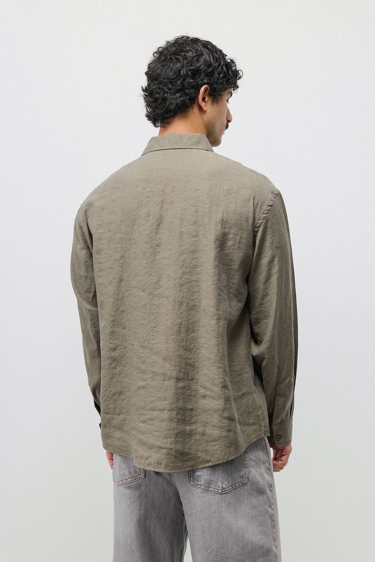 Dökümlü Oversize Modal Karışımlı Gömlek