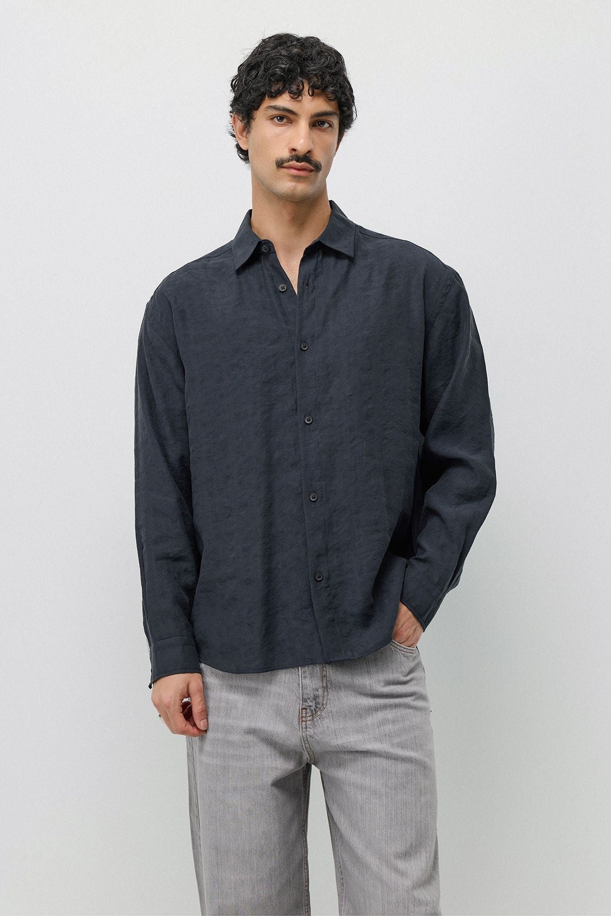 Dökümlü Oversize Modal Karışımlı Gömlek