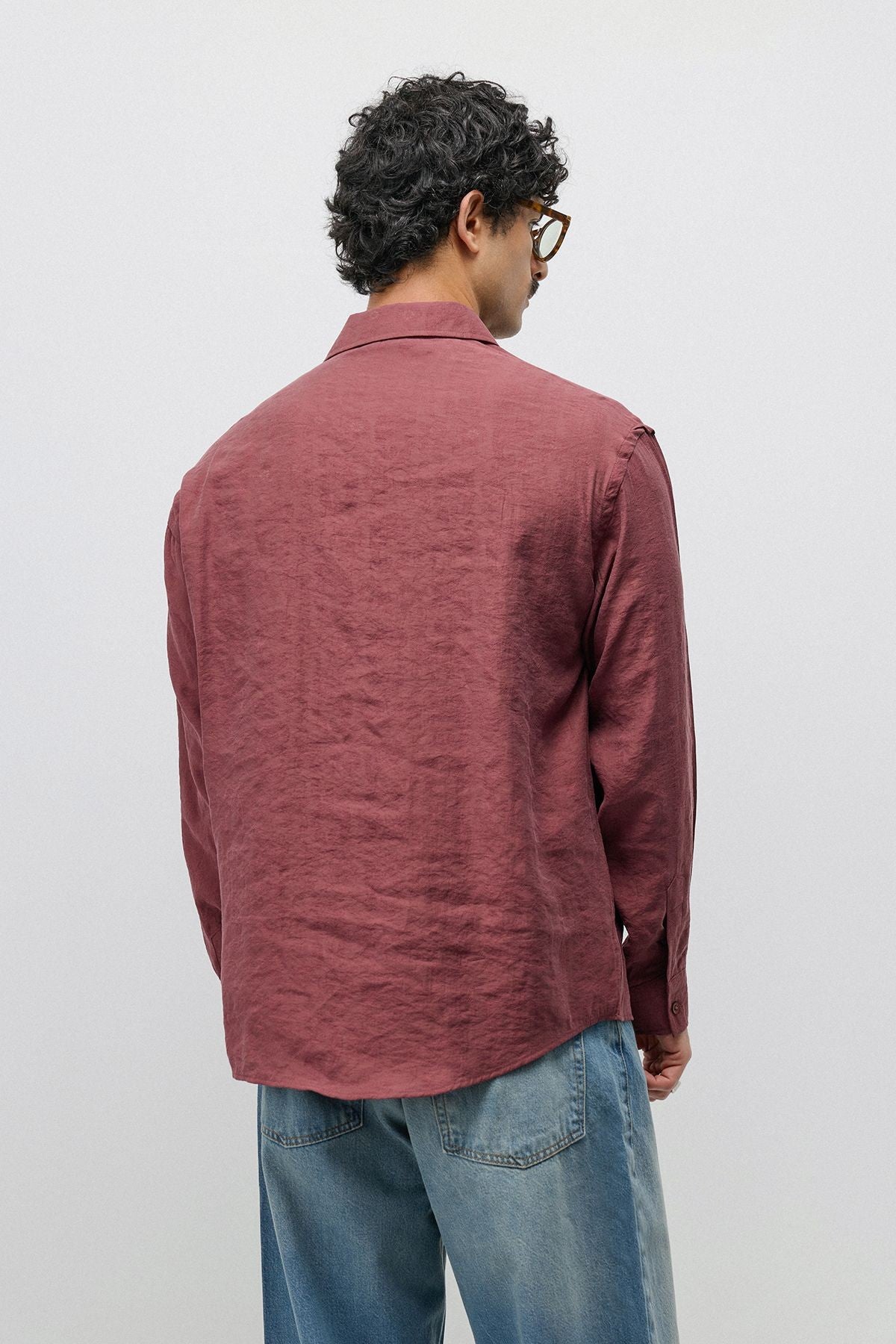 Dökümlü Oversize Modal Karışımlı Gömlek