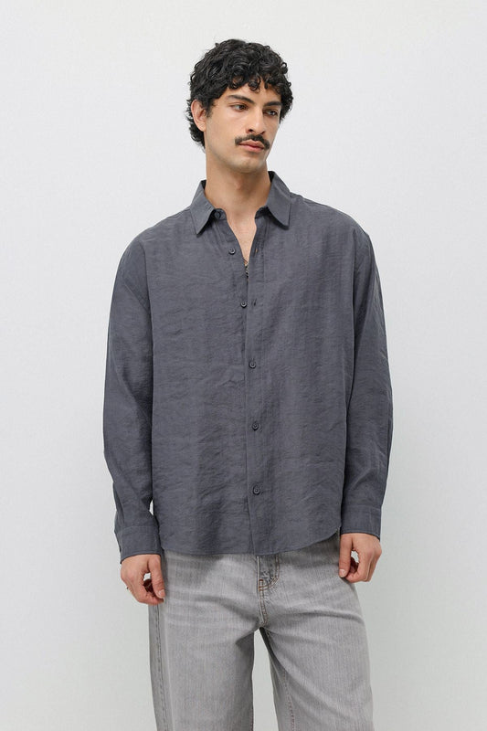 Dökümlü Oversize Modal Karışımlı Gömlek