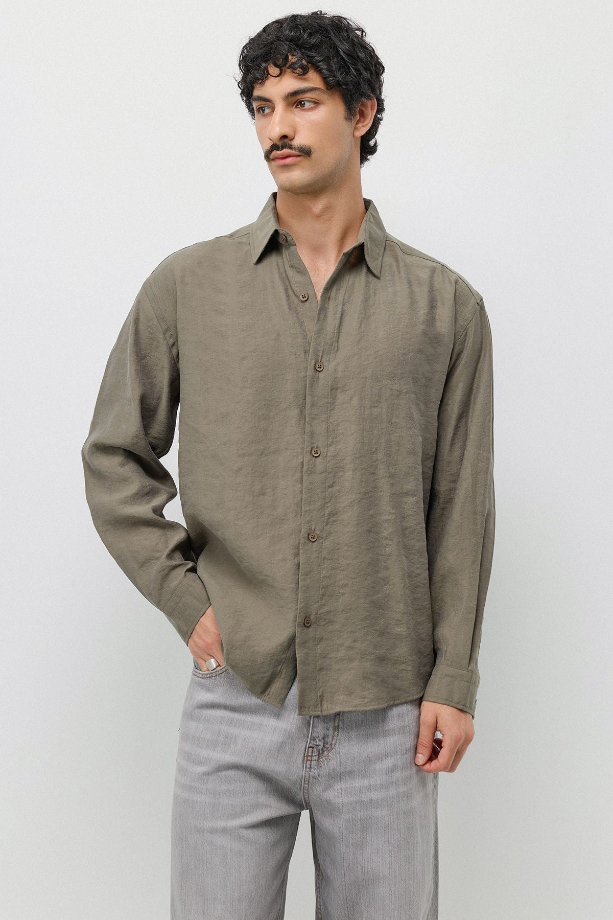Dökümlü Oversize Modal Karışımlı Gömlek