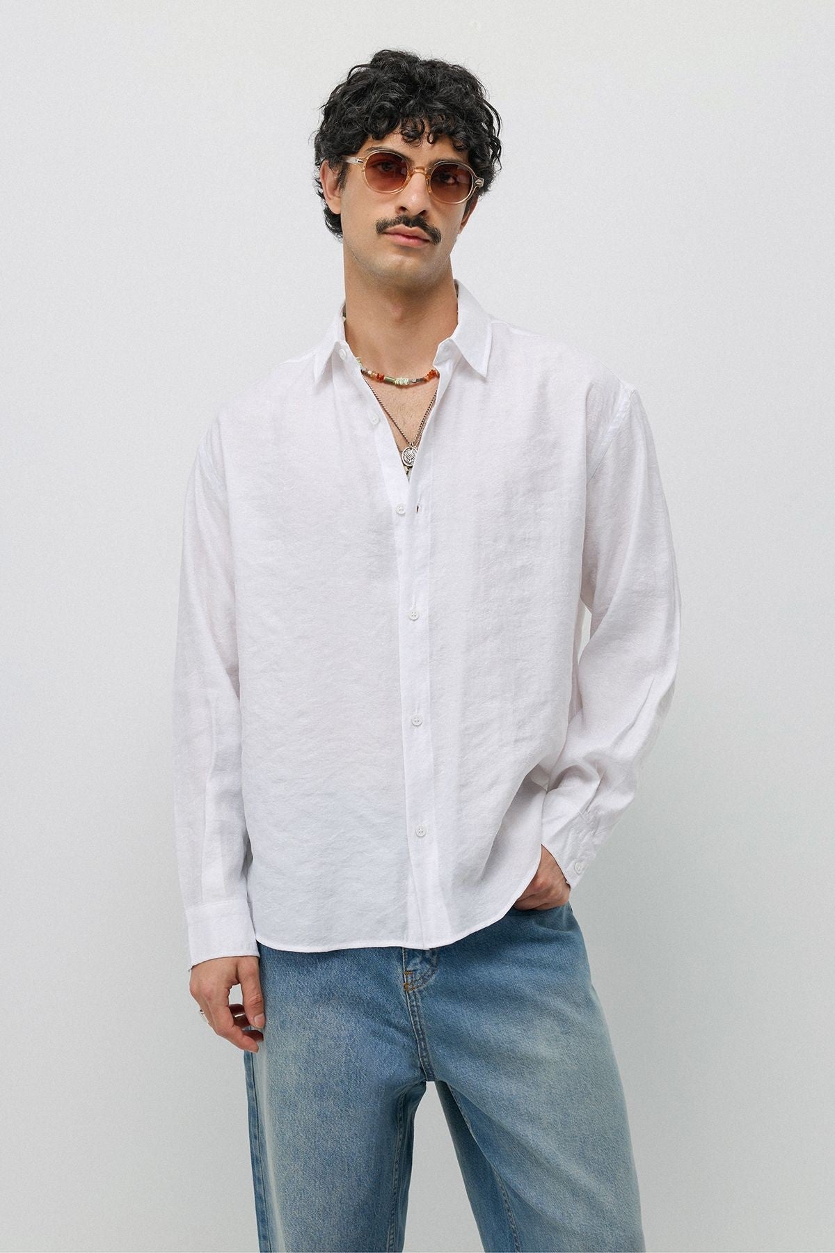 Dökümlü Oversize Modal Karışımlı Gömlek