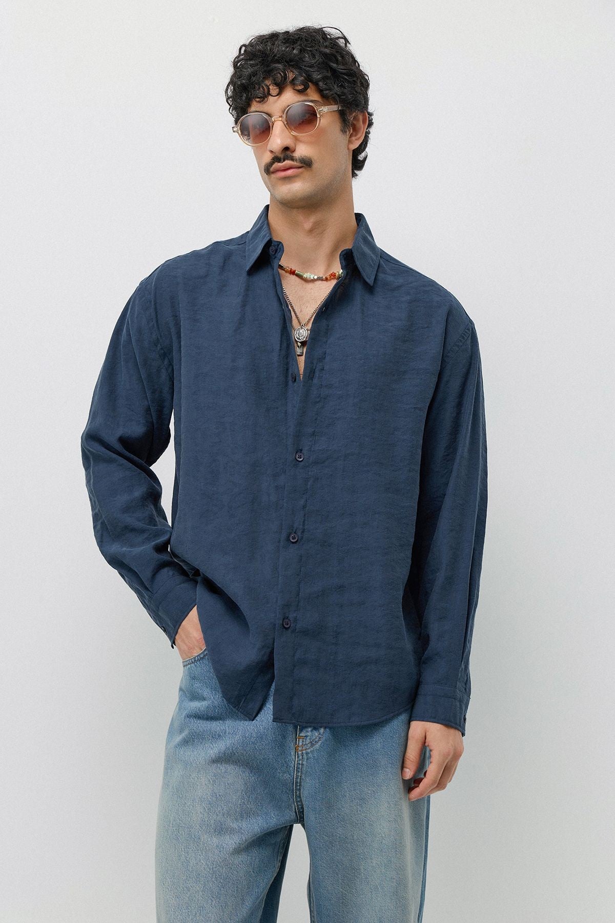 Dökümlü Oversize Modal Karışımlı Gömlek