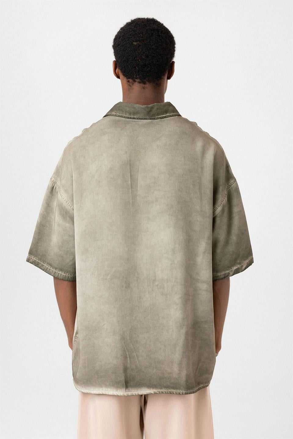 Yıkamalı Kısa Kollu Oversize Gömlek