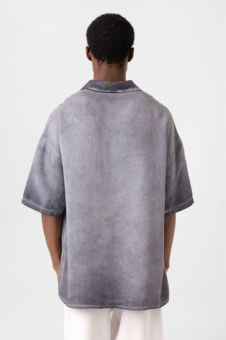 Yıkamalı Kısa Kollu Oversize Gömlek