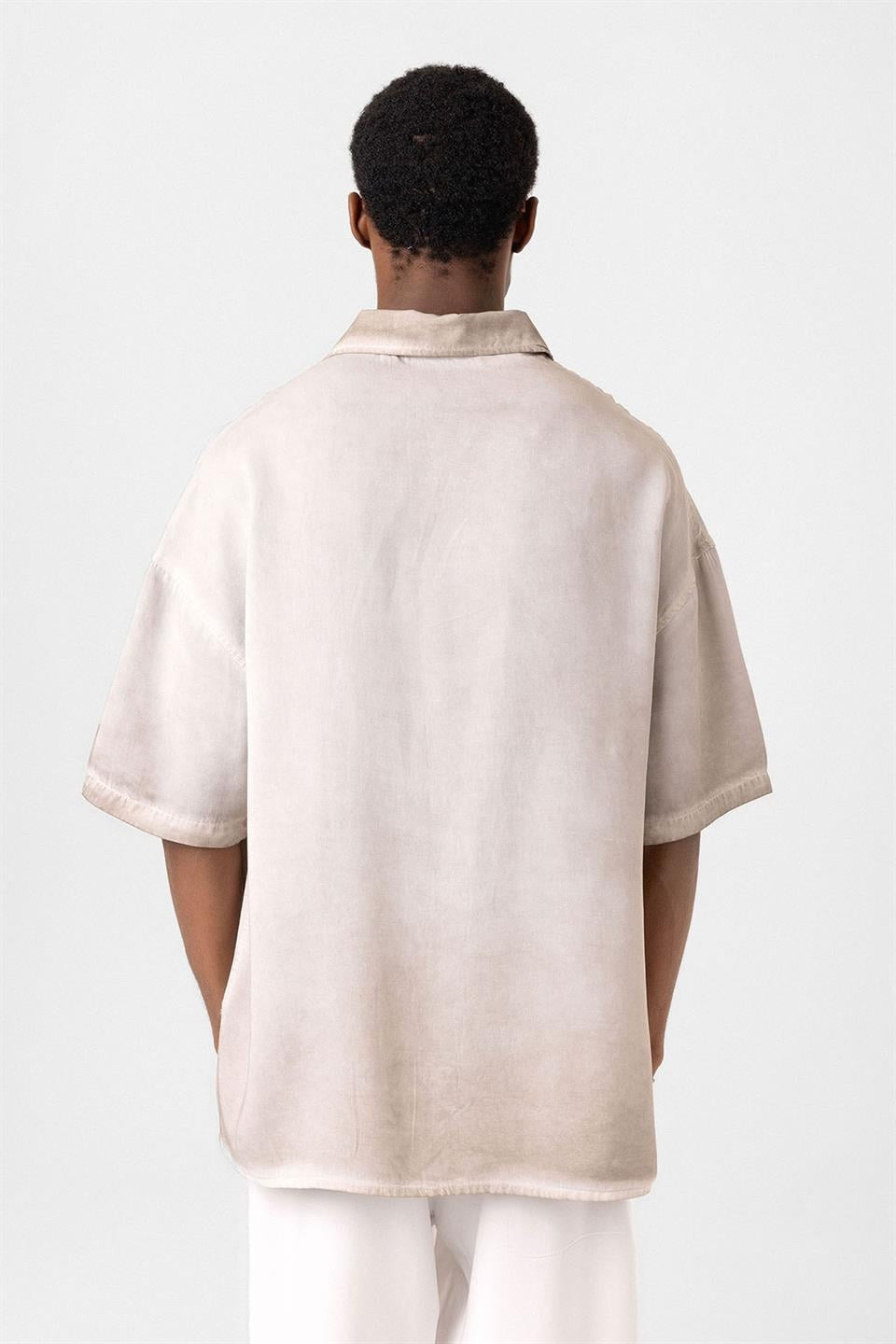 Yıkamalı Kısa Kollu Oversize Gömlek