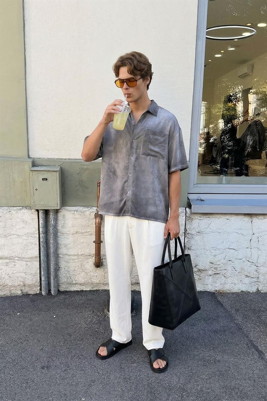Yıkamalı Kısa Kollu Oversize Gömlek