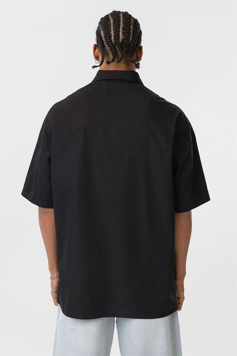 Ön Baskılı %100 Pamuk Poplin Oversize Gömlek