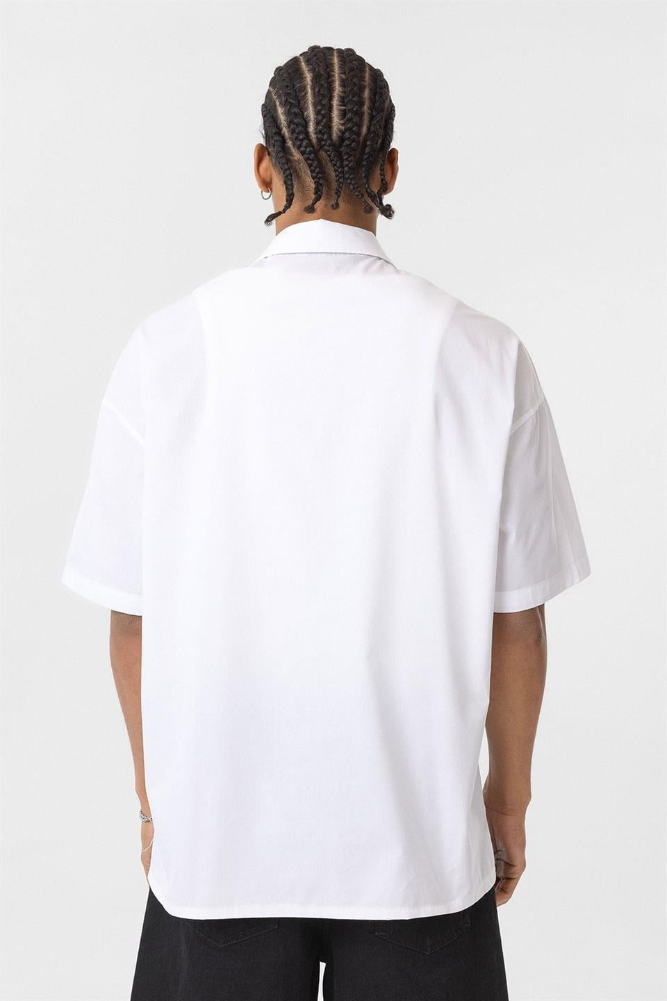 Ön Baskılı %100 Pamuk Poplin Oversize Gömlek