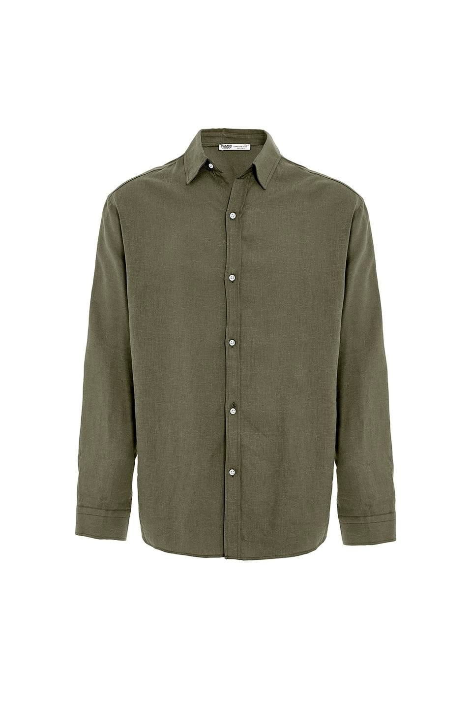 Basic Oversize Uzun Kollu Keten Gömlek