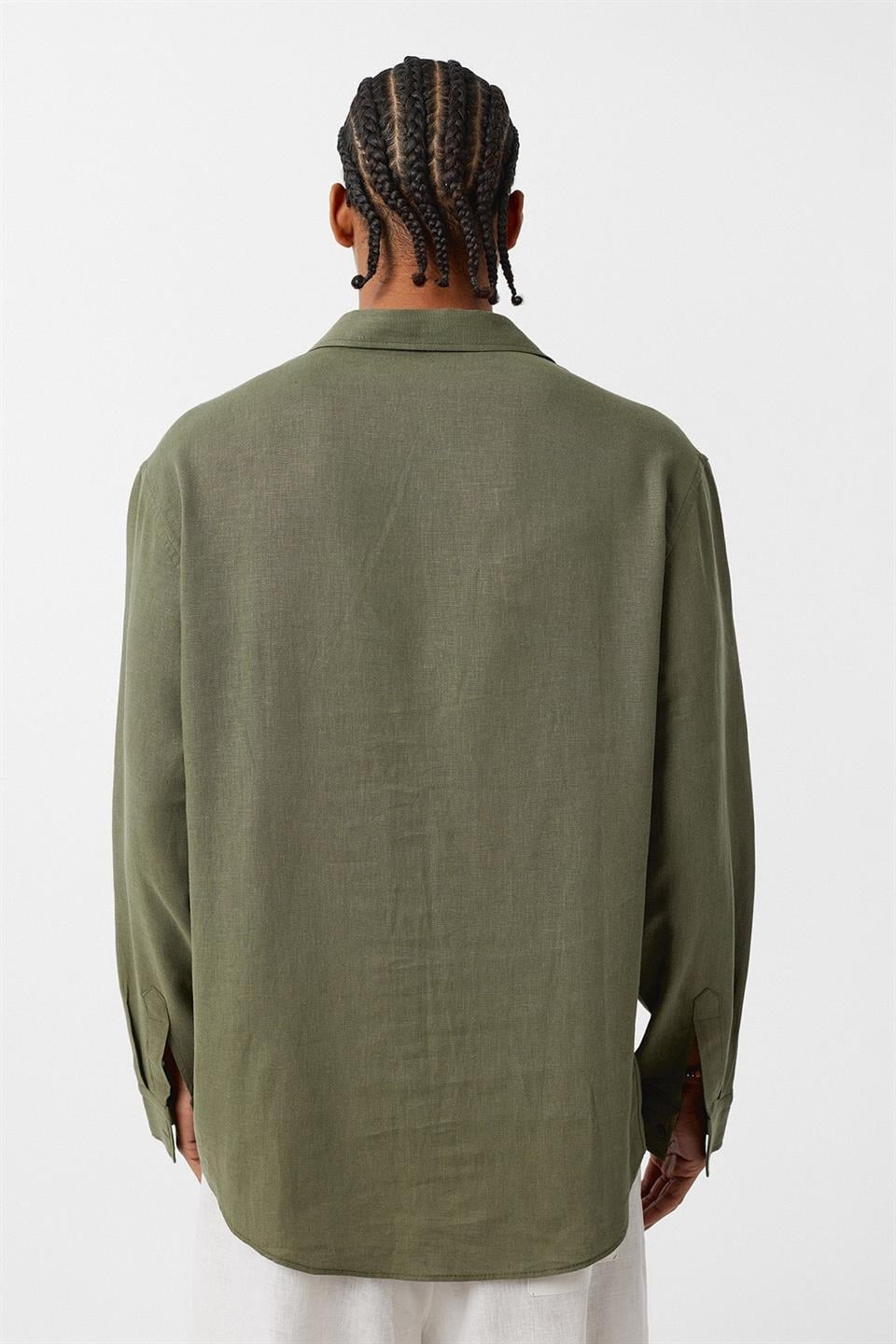 Basic Oversize Uzun Kollu Keten Gömlek