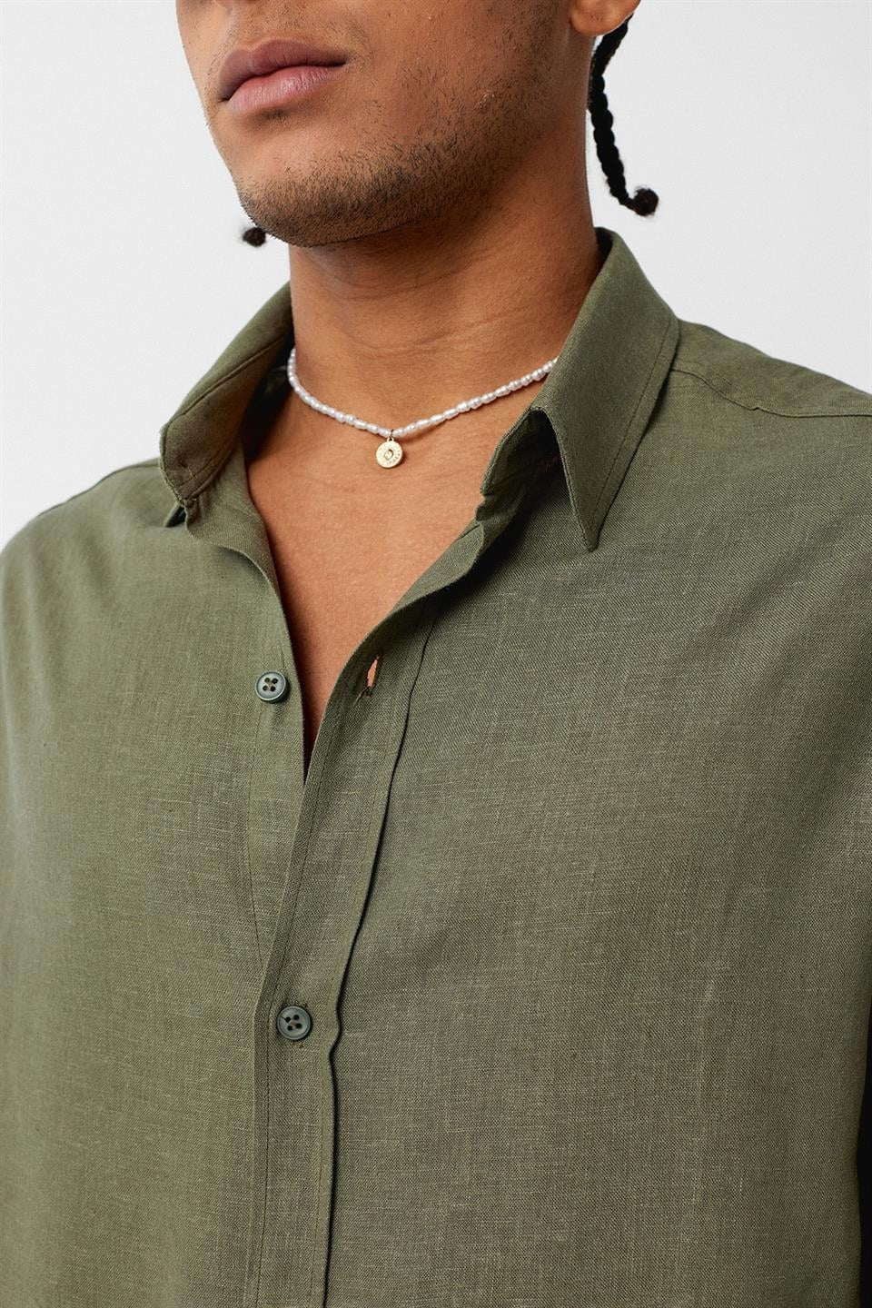 Basic Oversize Uzun Kollu Keten Gömlek