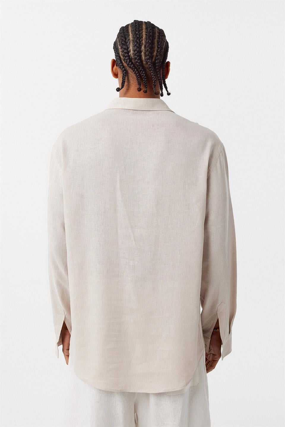 Basic Oversize Uzun Kollu Keten Gömlek