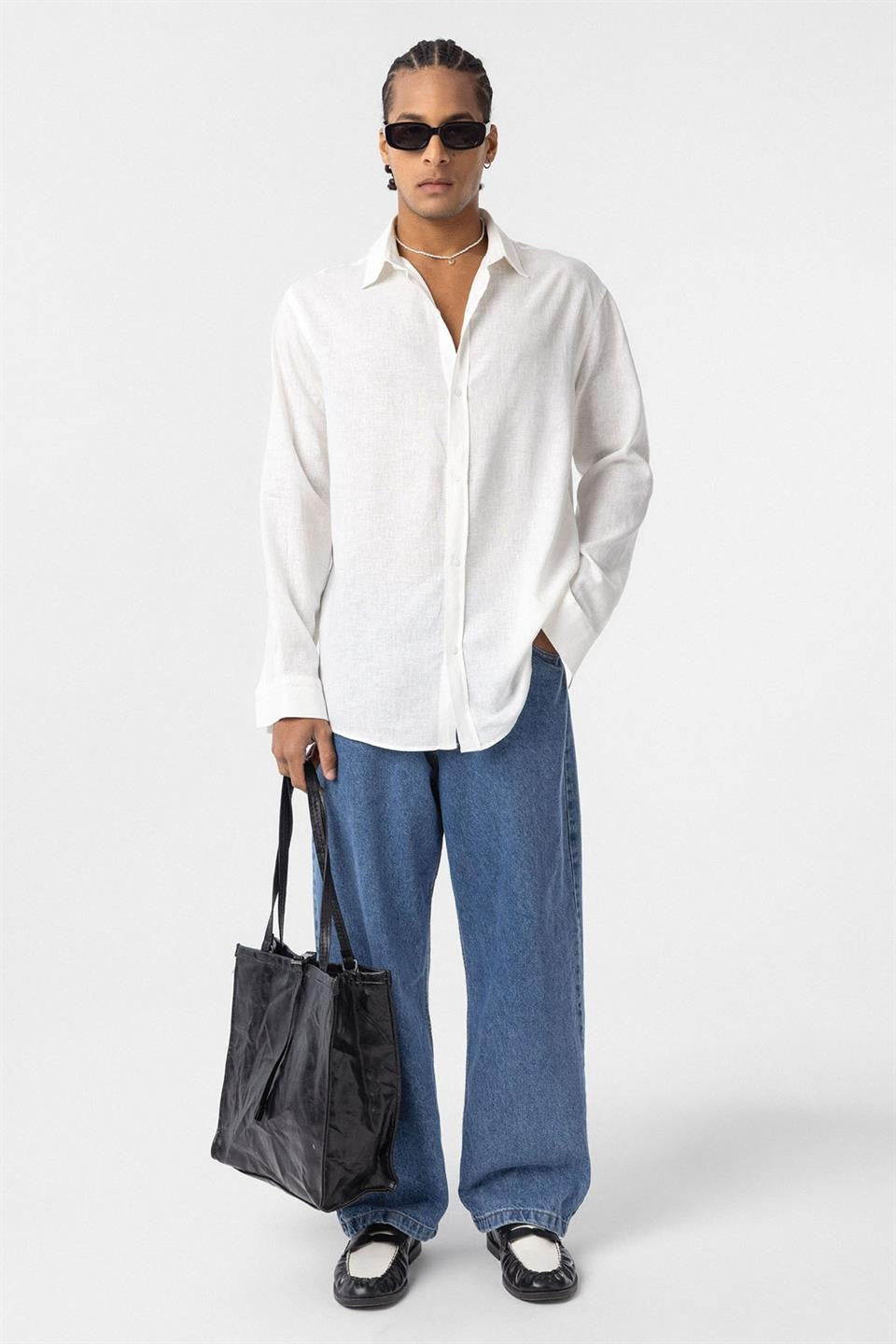 Basic Oversize Uzun Kollu Keten Gömlek
