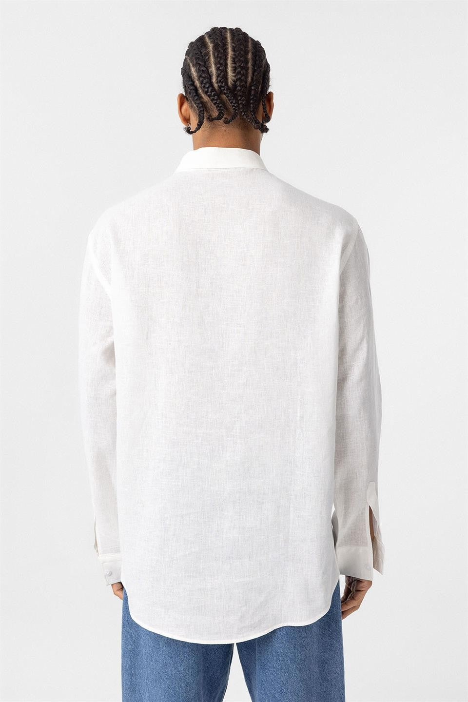 Basic Oversize Uzun Kollu Keten Gömlek