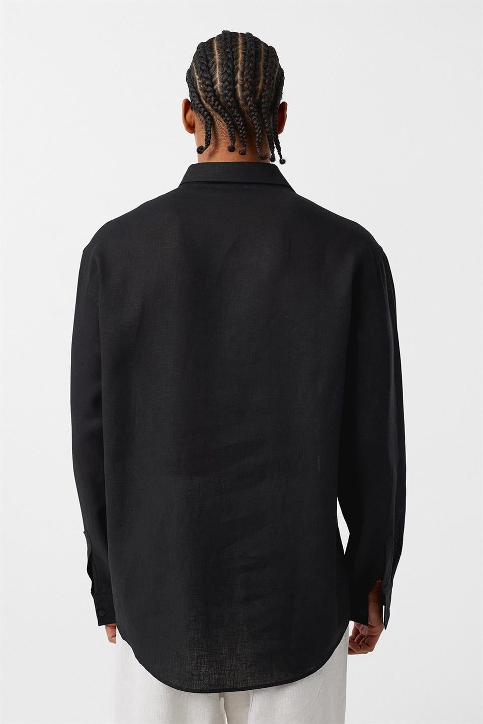 Basic Oversize Uzun Kollu Keten Gömlek