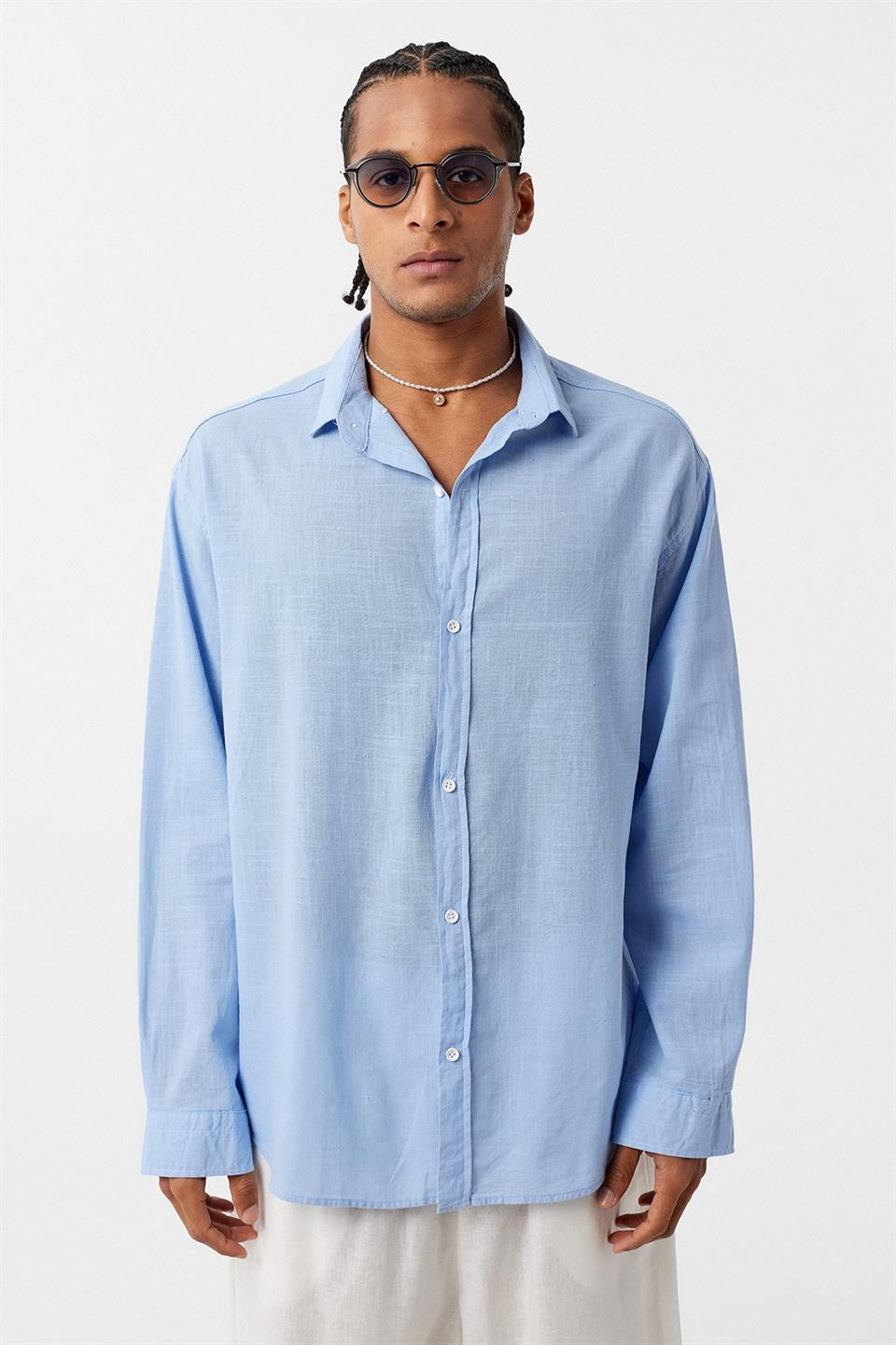 Basic Oversize Uzun Kollu Keten Gömlek