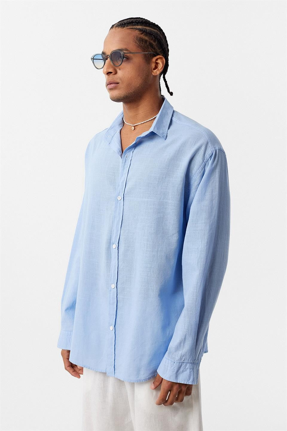 Basic Oversize Uzun Kollu Keten Gömlek