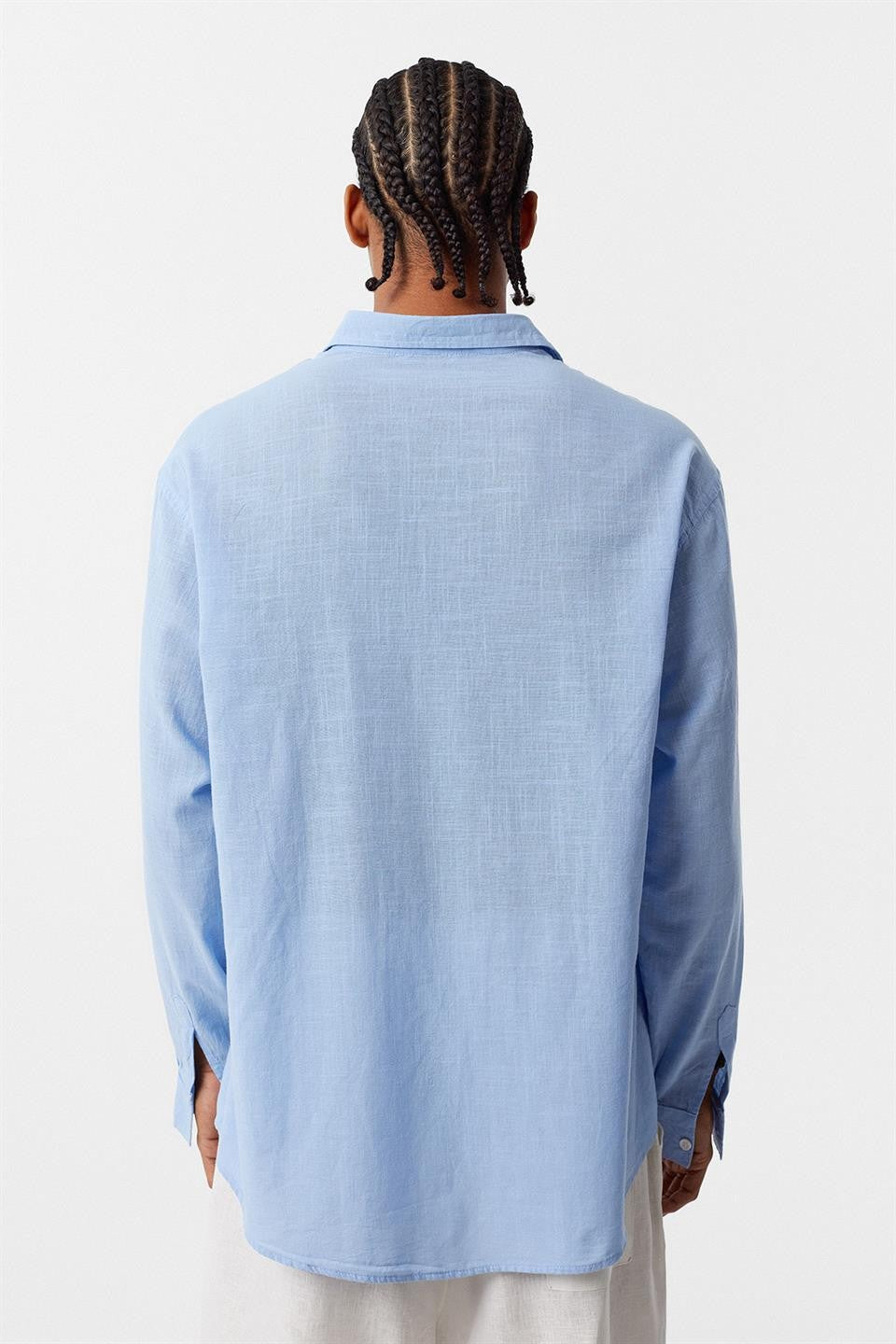Basic Oversize Uzun Kollu Keten Gömlek