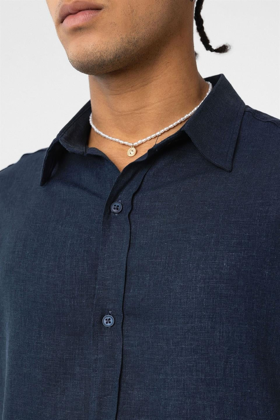 Basic Oversize Uzun Kollu Keten Gömlek