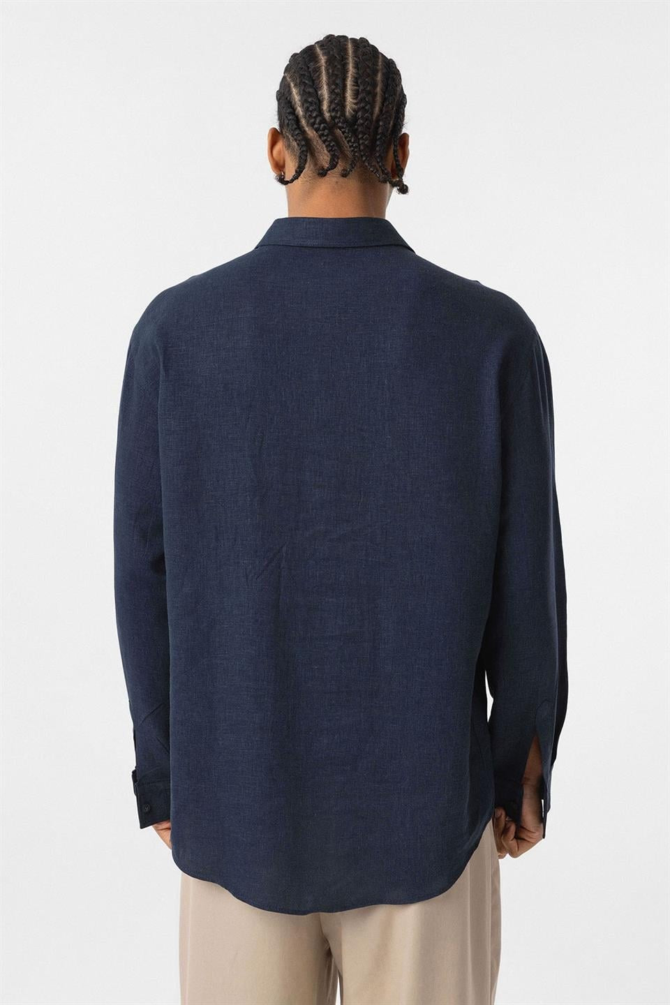 Basic Oversize Uzun Kollu Keten Gömlek