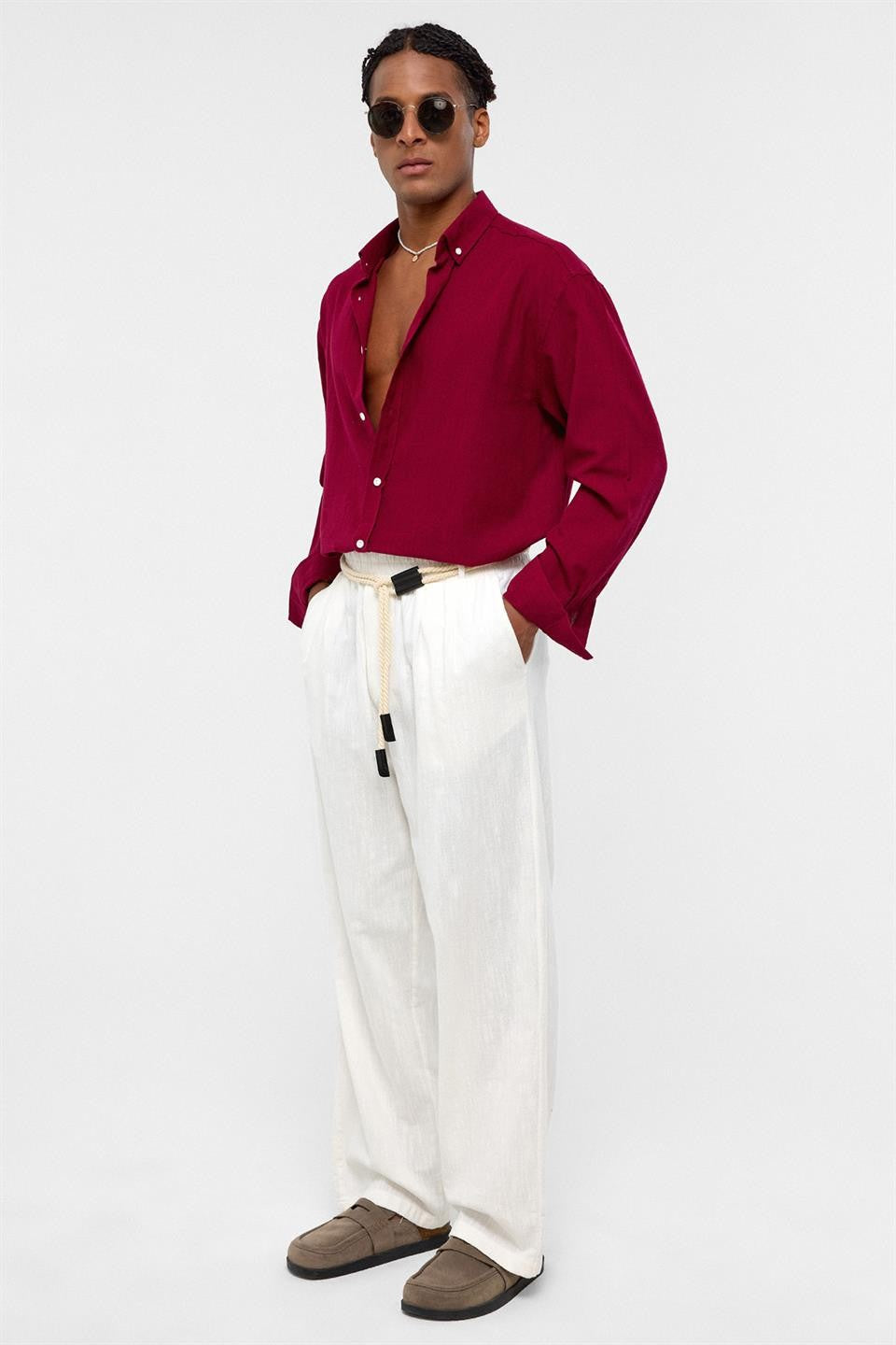 Basic Oversize Uzun Kollu Keten Gömlek