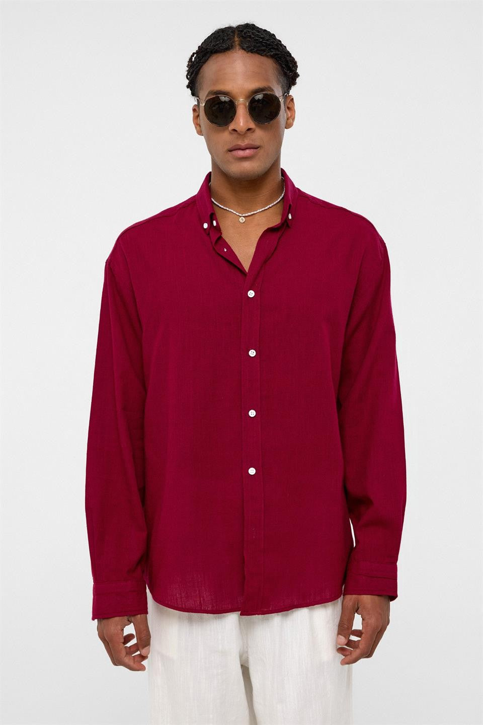Basic Oversize Uzun Kollu Keten Gömlek