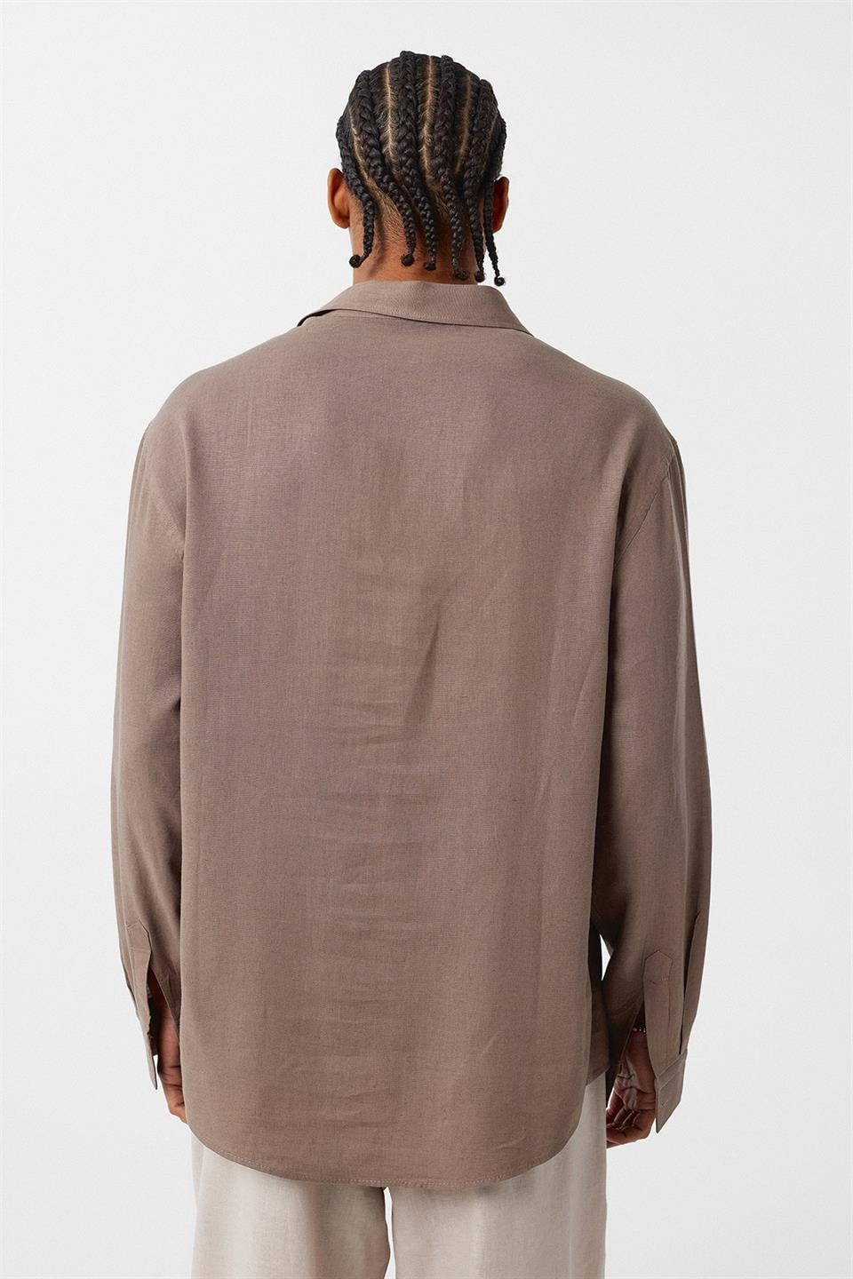 Basic Oversize Uzun Kollu Keten Gömlek