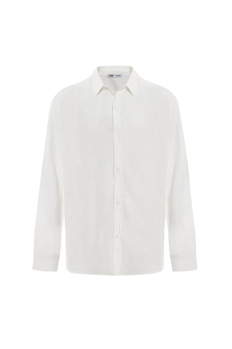 Basic Oversize Uzun Kollu Keten Gömlek