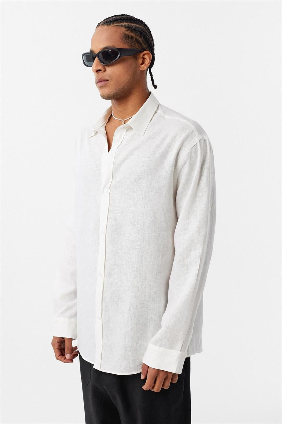 Basic Oversize Uzun Kollu Keten Gömlek