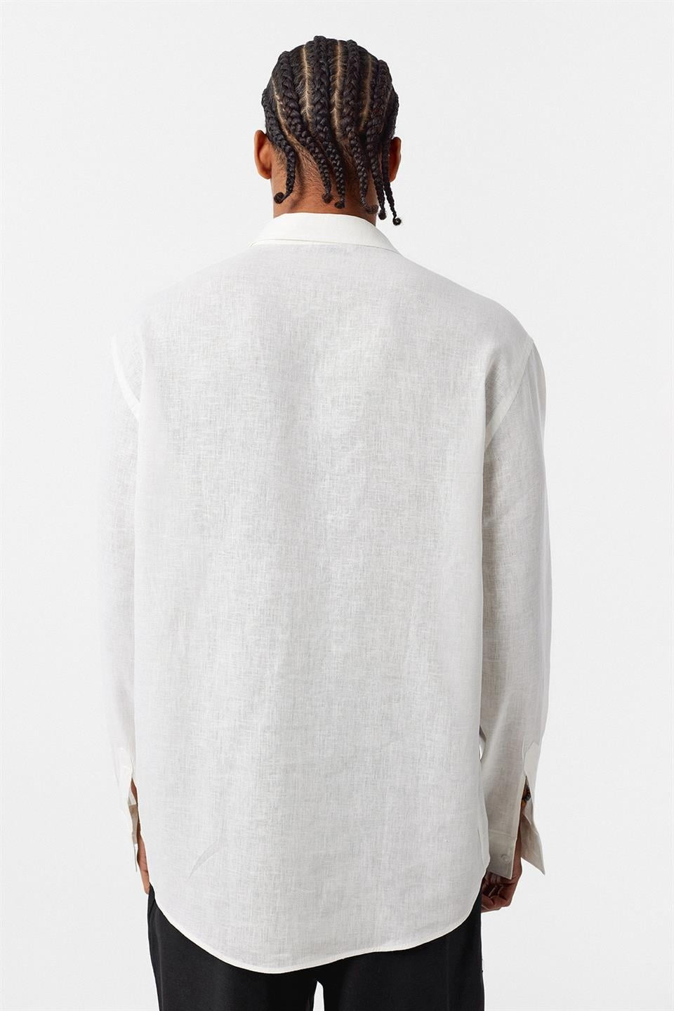 Basic Oversize Uzun Kollu Keten Gömlek