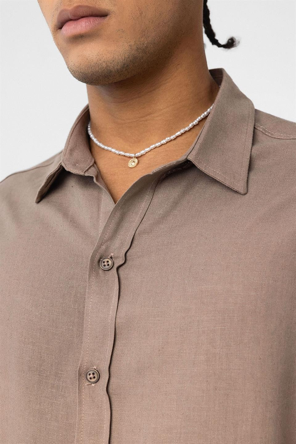 Basic Oversize Uzun Kollu Keten Gömlek