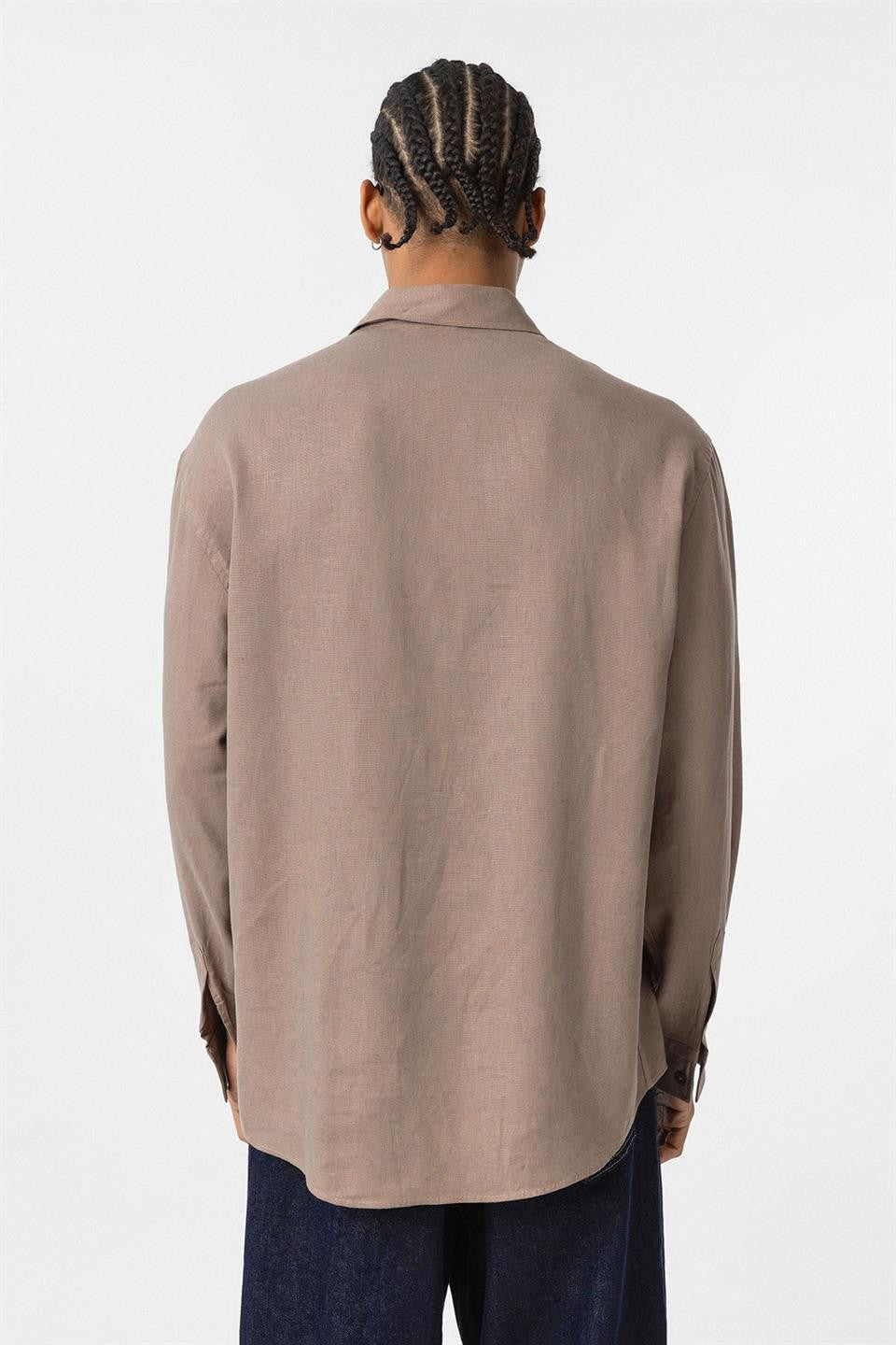 Basic Oversize Uzun Kollu Keten Gömlek