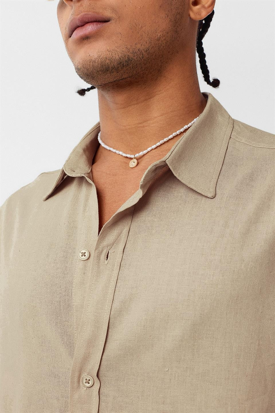 Basic Oversize Uzun Kollu Keten Gömlek