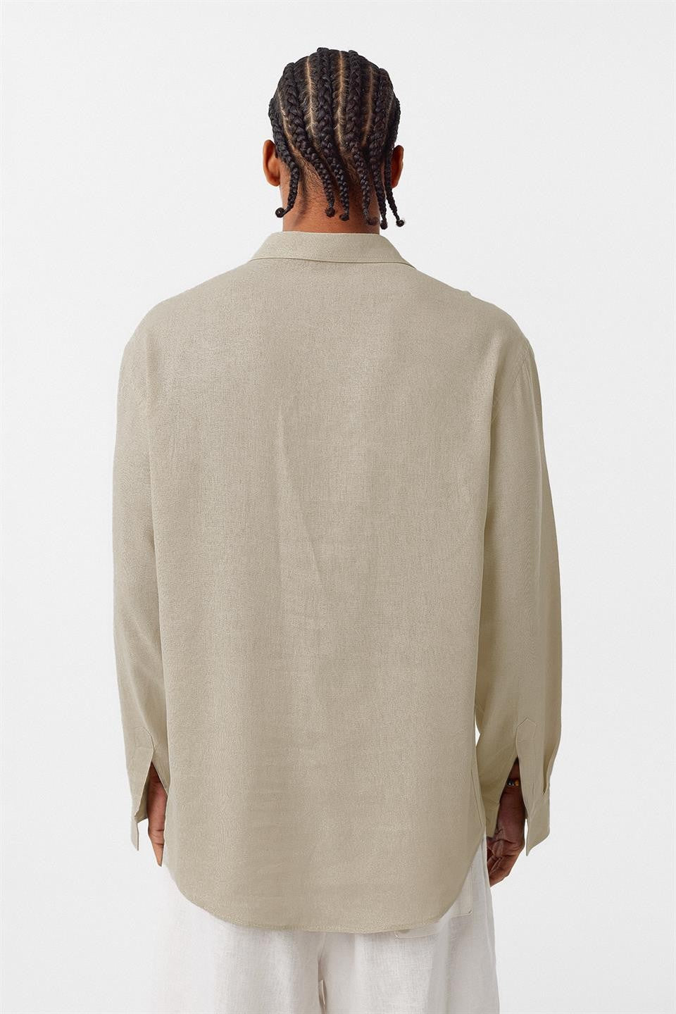 Basic Oversize Uzun Kollu Keten Gömlek