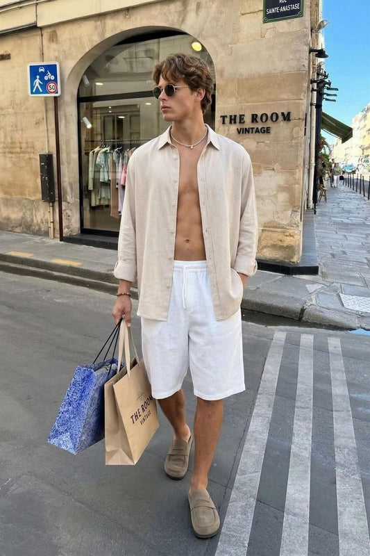 Basic Oversize Uzun Kollu Keten Gömlek