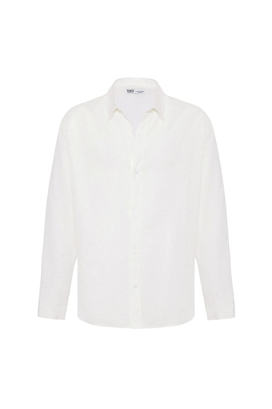 Basic Oversize Uzun Kollu Keten Gömlek