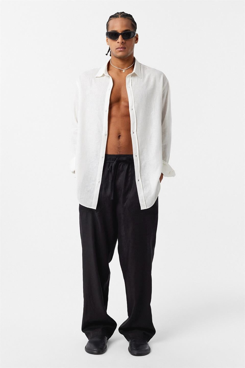 Basic Oversize Uzun Kollu Keten Gömlek