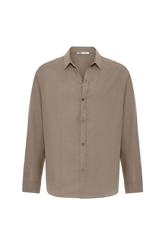 Basic Oversize Uzun Kollu Keten Gömlek
