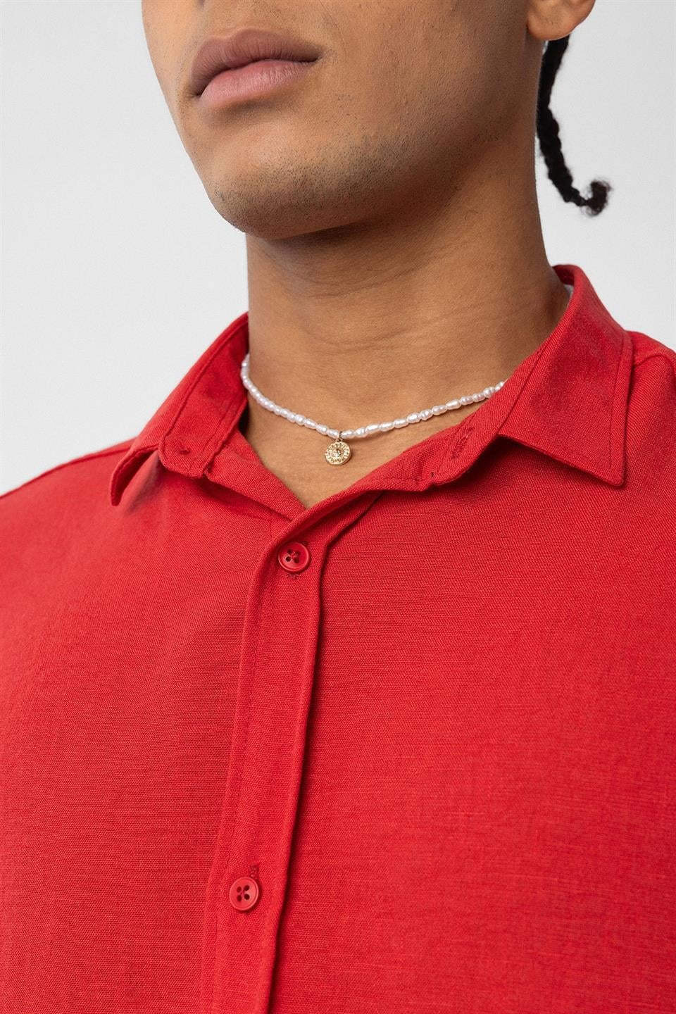 Basic Oversize Uzun Kol Keten Görünümlü Gömlek