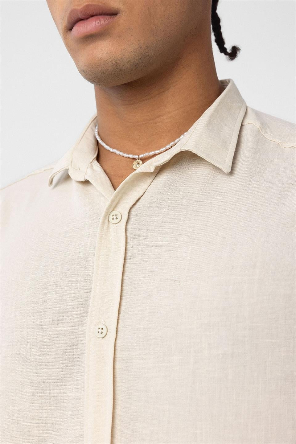 Basic Oversize Uzun Kol Keten Görünümlü Gömlek