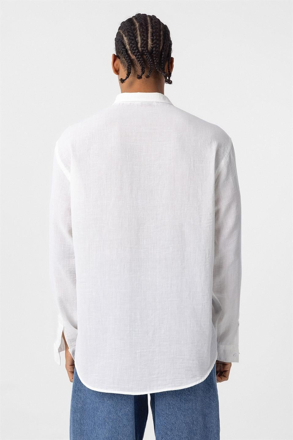 Basic Oversize Uzun Kol Keten Görünümlü Gömlek