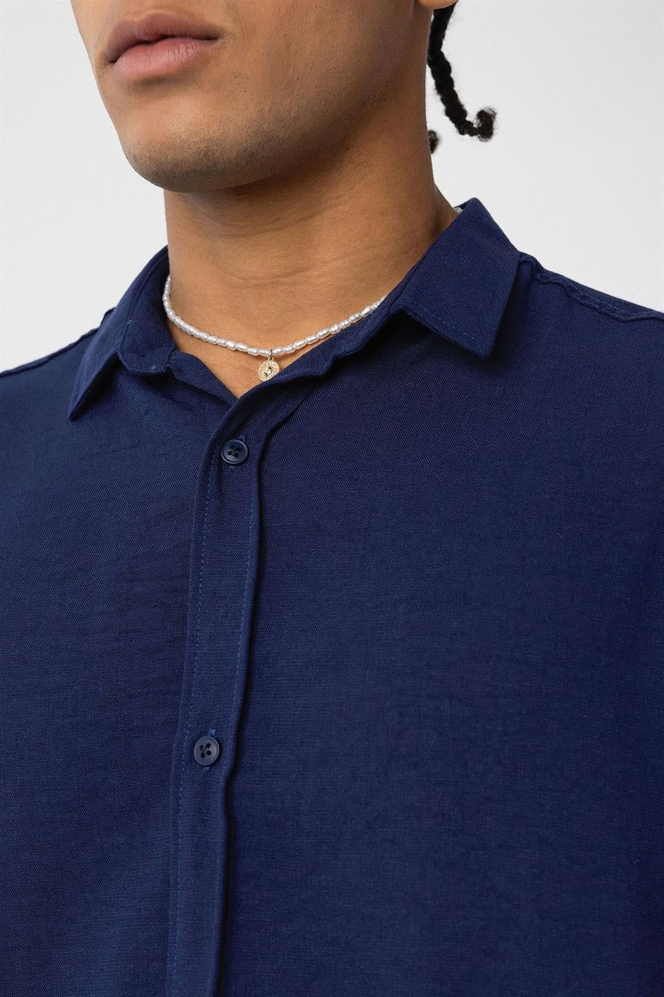 Basic Oversize Uzun Kol Keten Görünümlü Gömlek