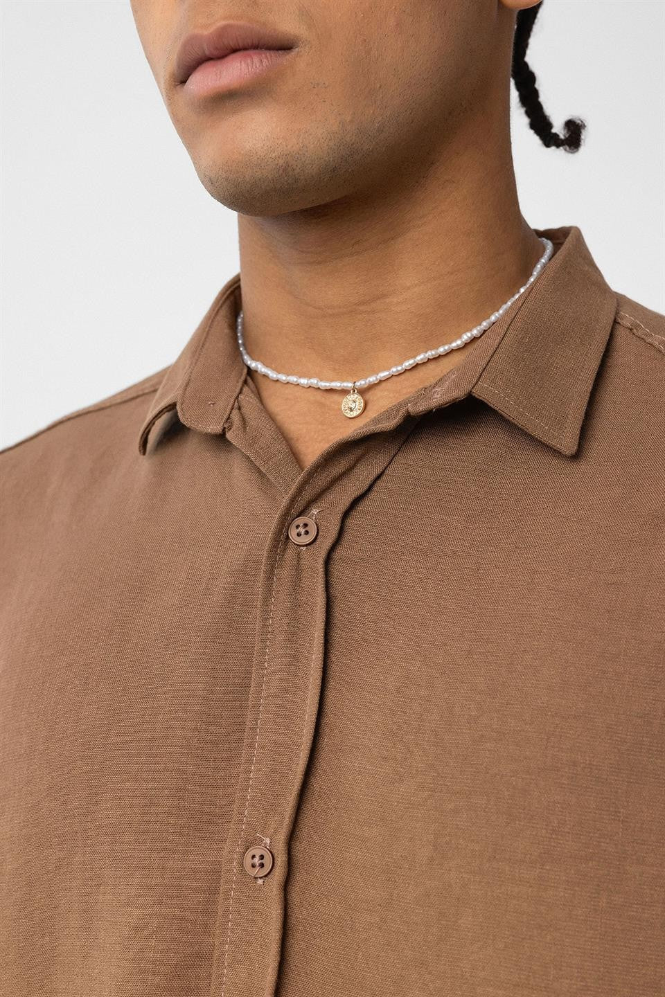 Basic Oversize Uzun Kol Keten Görünümlü Gömlek